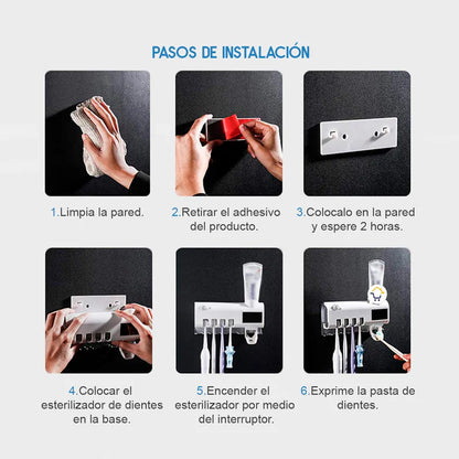 🦠 ESTERILIZADOR UV 2 EN 1  Elimina 99.9% Bacterias MORTALES 🦷 + Dispensador Inteligente 🪥🔥